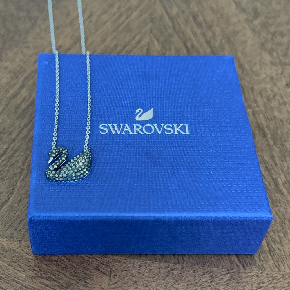 Swarovski Black Swan Logo Necklace